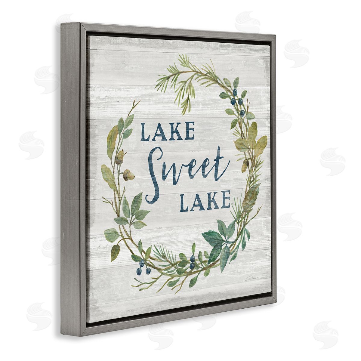Silvia Vassileva Sweet Lake Quote Rustic Floral Botanical Frame Gray Floating Frame Canvas Wall Art Print