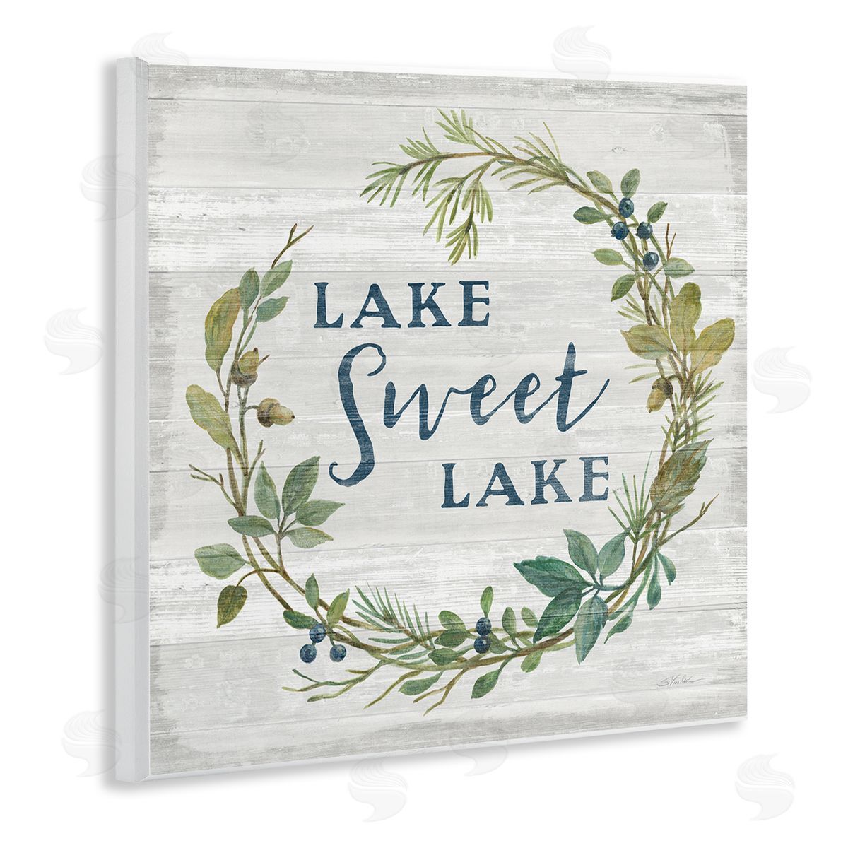 Silvia Vassileva Sweet Lake Quote Rustic Floral Botanical Frame Wooden Wall Plaque Art Print