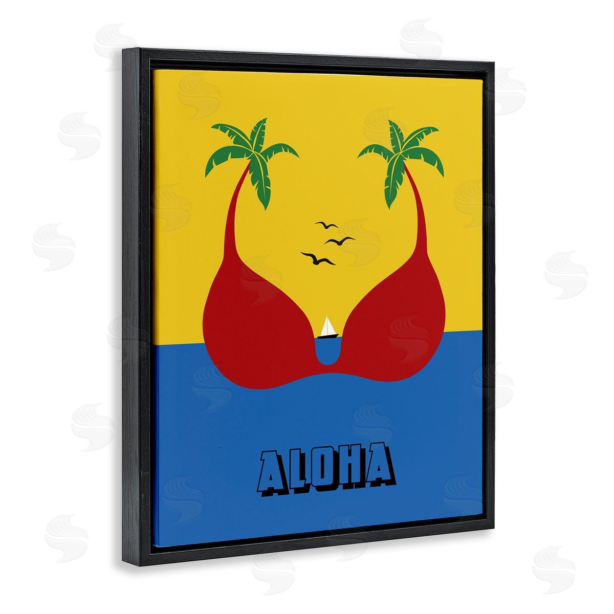 Bellassai Art Tropical Aloha Palm Trees Black Floating Frame Canvas Wall Art Print