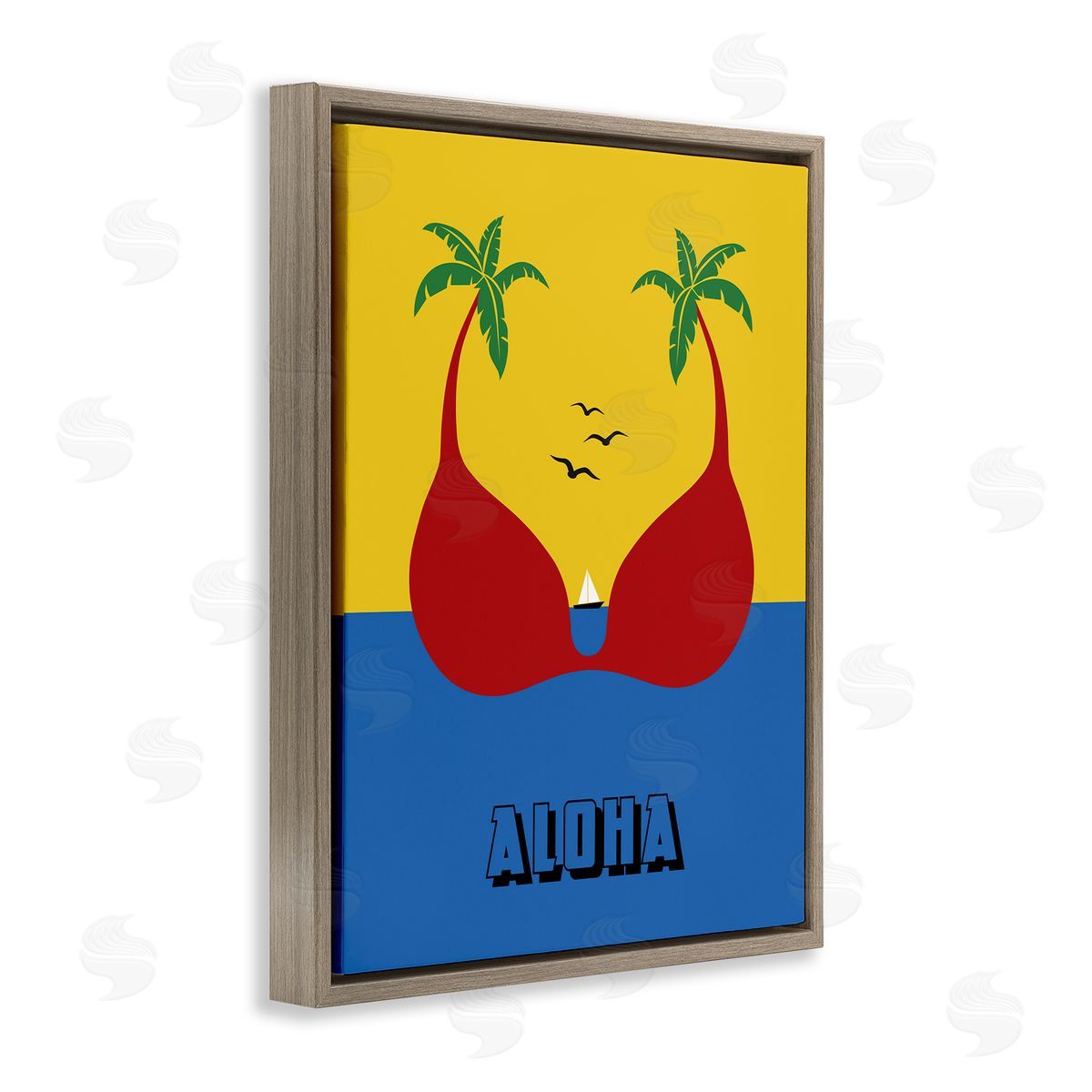 Bellassai Art Tropical Aloha Palm Trees Brown Floating Frame Canvas Wall Art Print