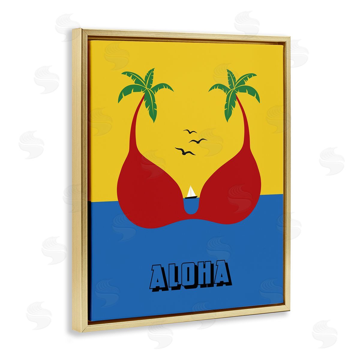 Bellassai Art Tropical Aloha Palm Trees Gold Floating Frame Canvas Wall Art Print