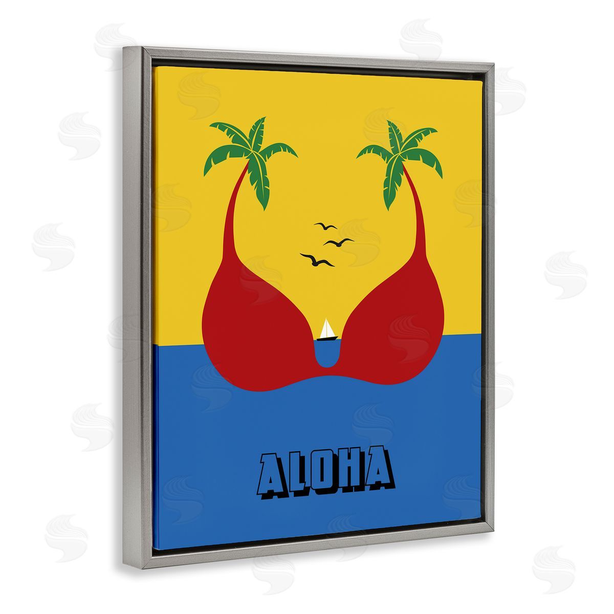 Bellassai Art Tropical Aloha Palm Trees Gray Floating Frame Canvas Wall Art Print
