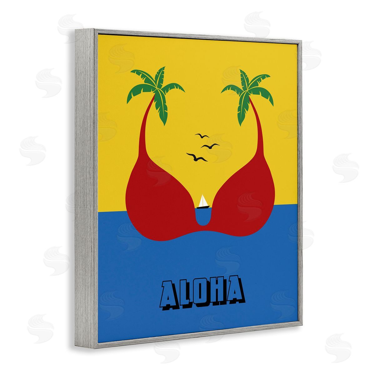 Bellassai Art Tropical Aloha Palm Trees Gray Frame Giclee Wall Art Print