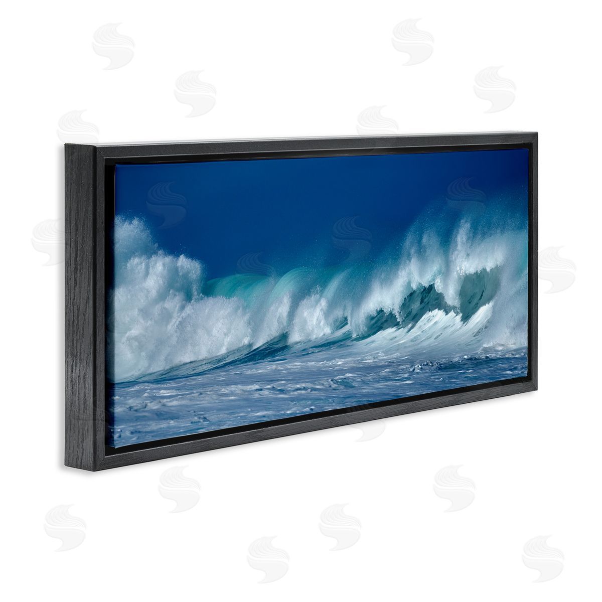 Panoramic Tsunami Wave Splashing Black Floating Frame Canvas Wall Art, Home Decor by Dennis Frates