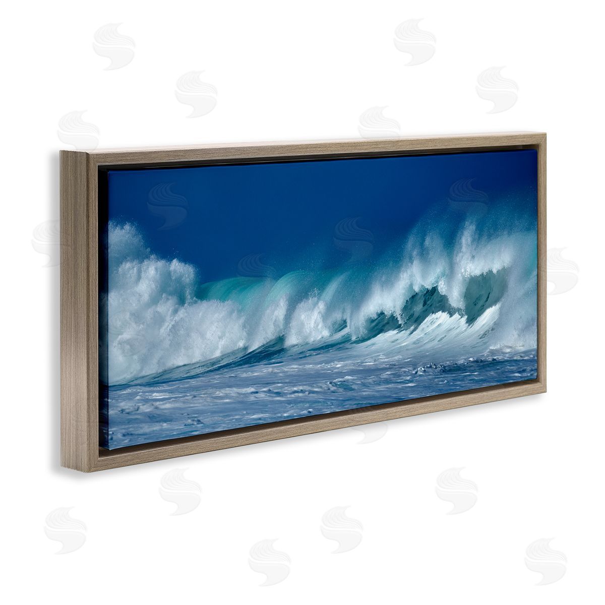 Panoramic Tsunami Wave Splashing Brown Floating Frame Canvas Wall Art, Home Decor by Dennis Frates