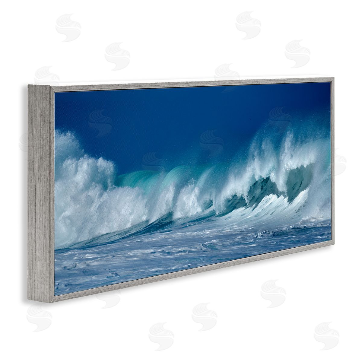 Panoramic Tsunami Wave Splashing Grey Frame Print Wall Art, Home Decor by Dennis Frates