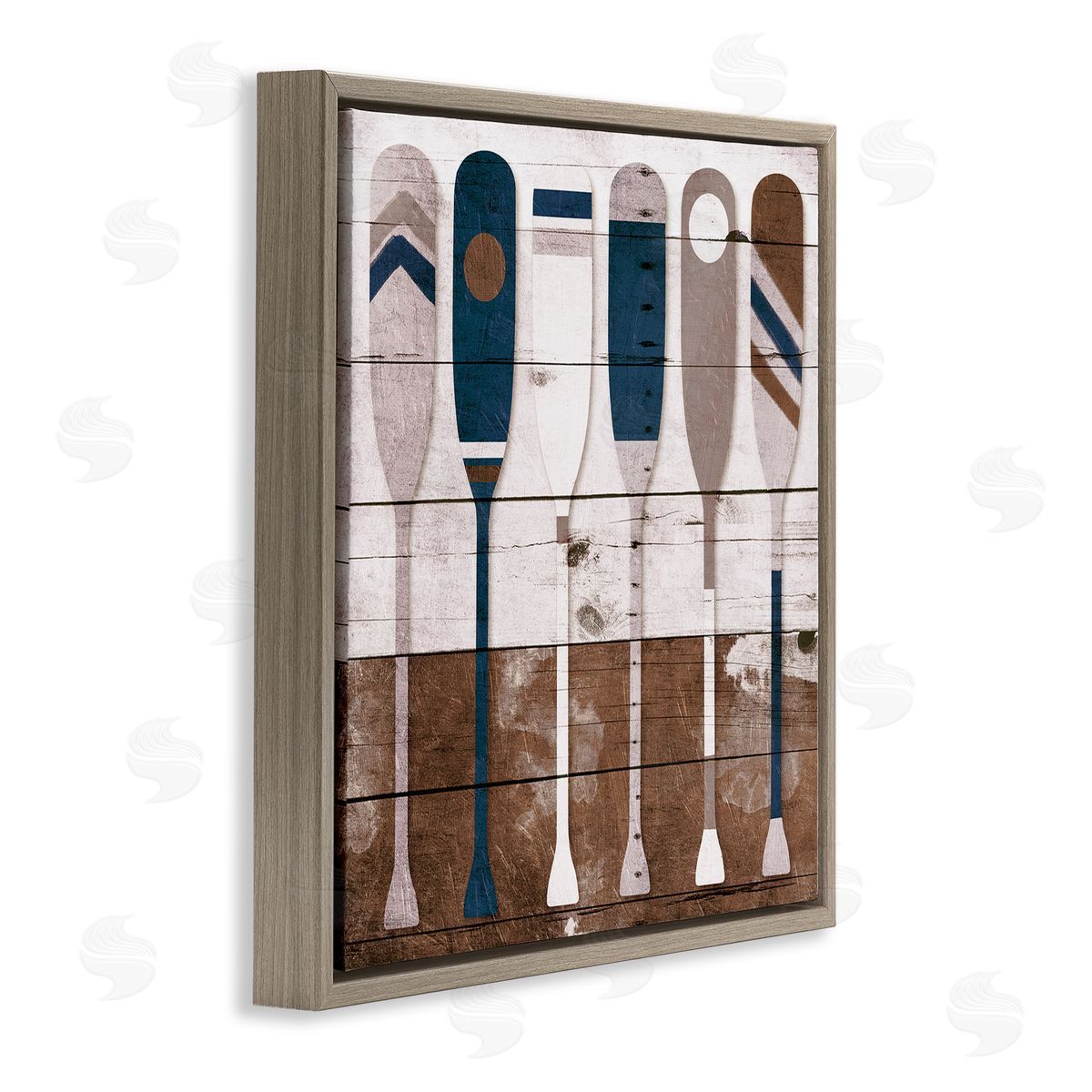 Rustic Ocean Paddle Ores Brown Floating Frame Canvas Wall Art, Home Decor by Milli Villa