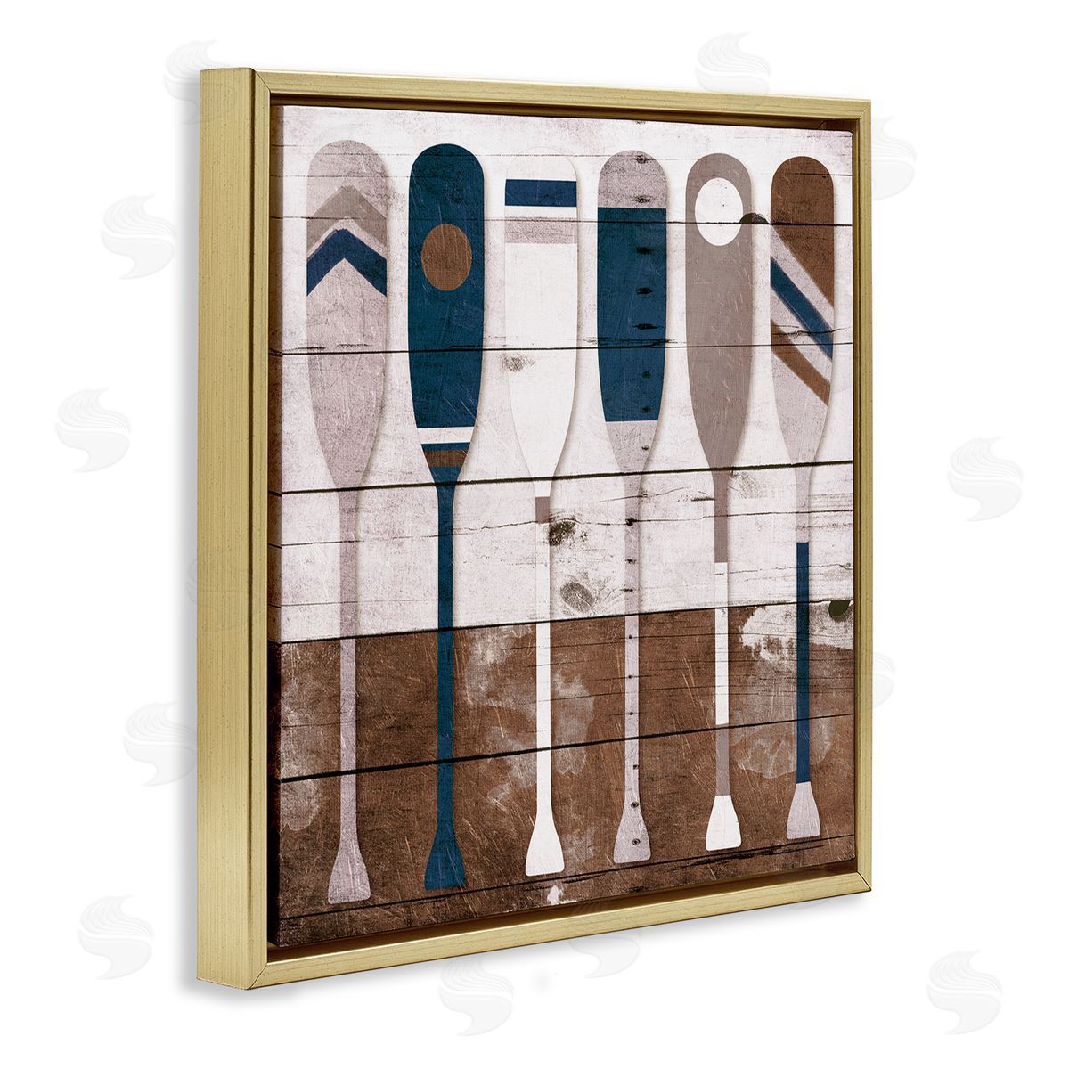 Rustic Ocean Paddle Ores Gold Floating Frame Canvas Wall Art, Home Decor by Milli Villa