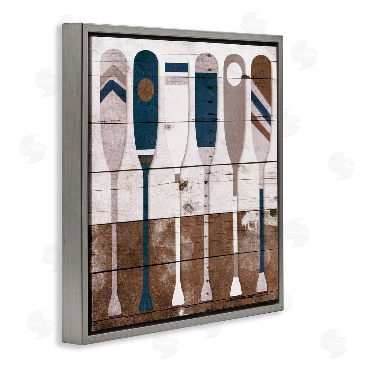Rustic Ocean Paddle Ores Grey Floating Frame Canvas Wall Art, Home Decor by Milli Villa