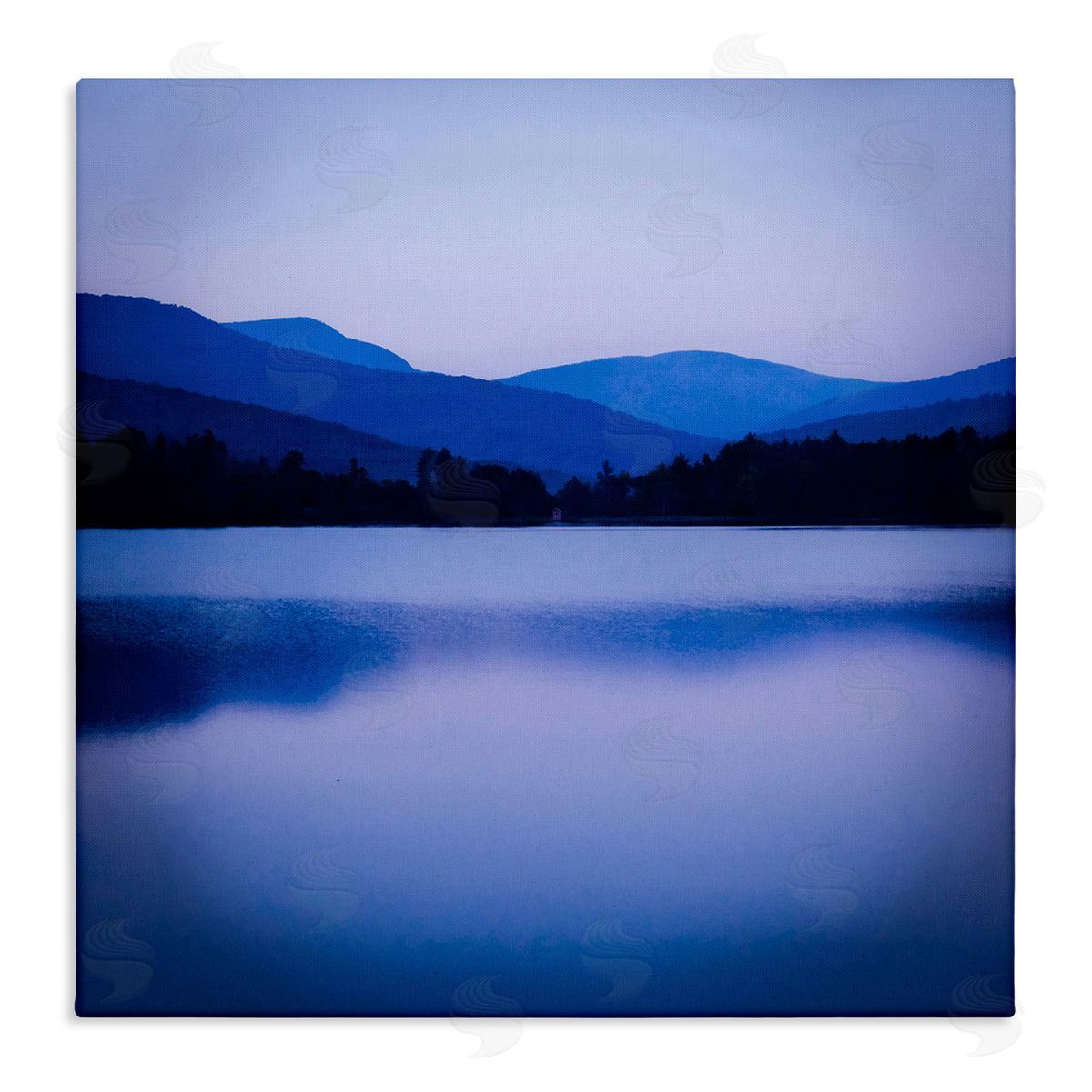 Kelly Sinclair Serene Blue Mountain Lakeside Scenery Photagraphy  Stretched Canvas Wall Art Print