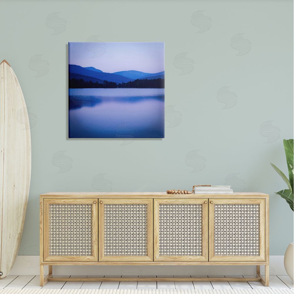 Kelly Sinclair Serene Blue Mountain Lakeside Scenery Photagraphy  Canvas Wall Art in Room