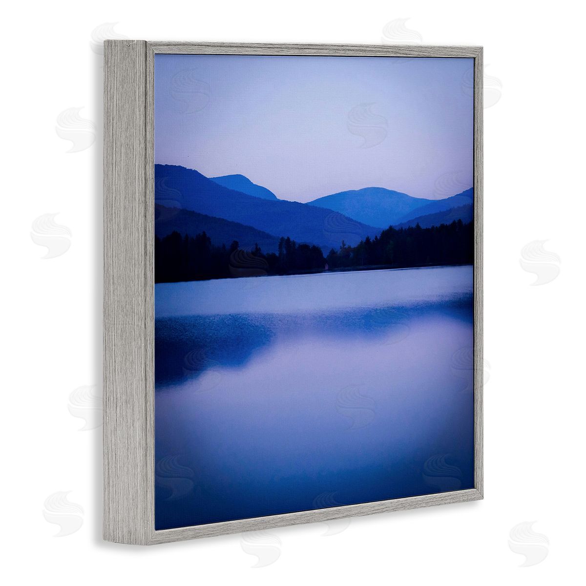 Kelly Sinclair Serene Blue Mountain Lakeside Scenery Photagraphy  Gray Framed Glicee Wall Art Print