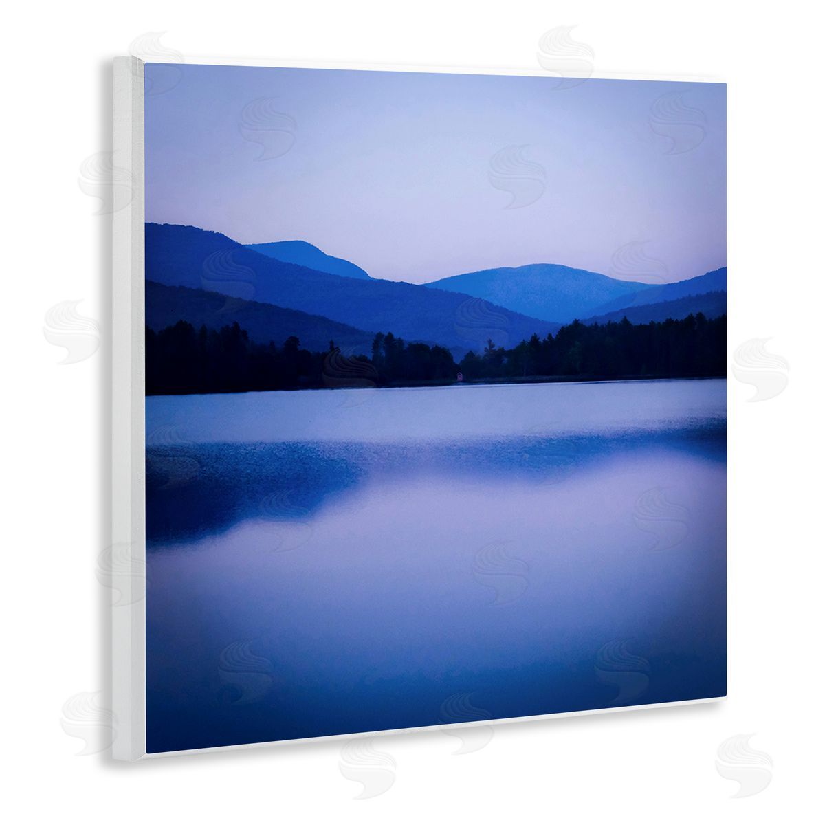 Kelly Sinclair Serene Blue Mountain Lakeside Scenery Photagraphy  Wooden Wall Plaque Art Print