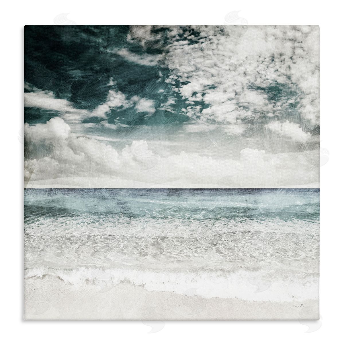Sophie 6 Misty Beach Clouds Sea Shoreline Collage Design  Stretched Canvas Wall Art Print
