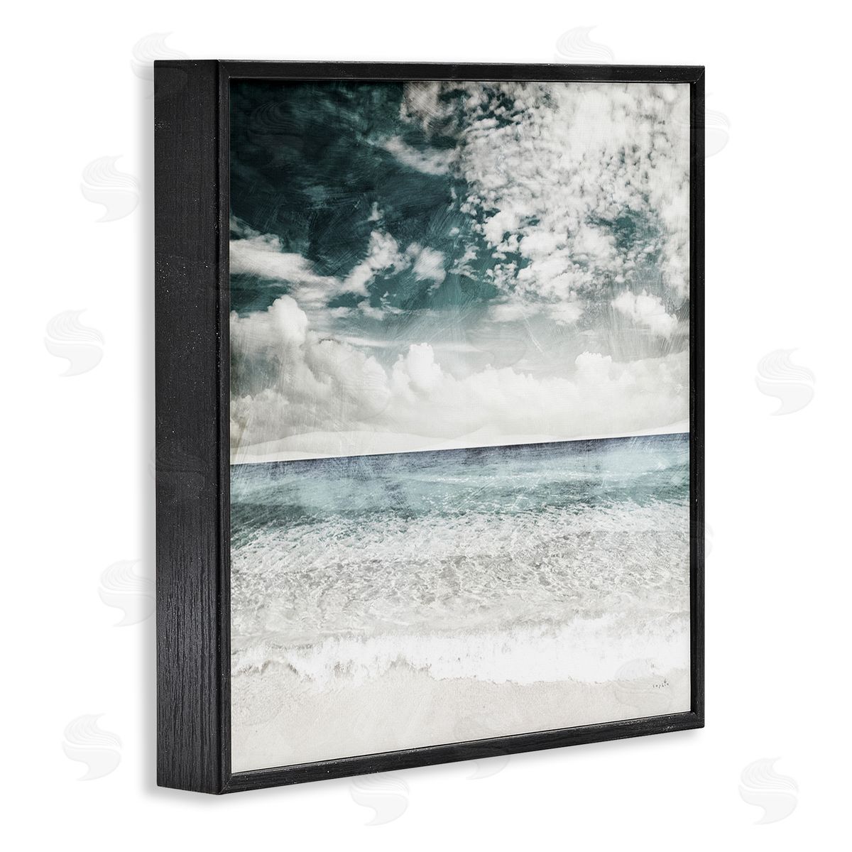 Sophie 6 Misty Beach Clouds Sea Shoreline Collage Design  Black Framed Glicee Wall Art Print