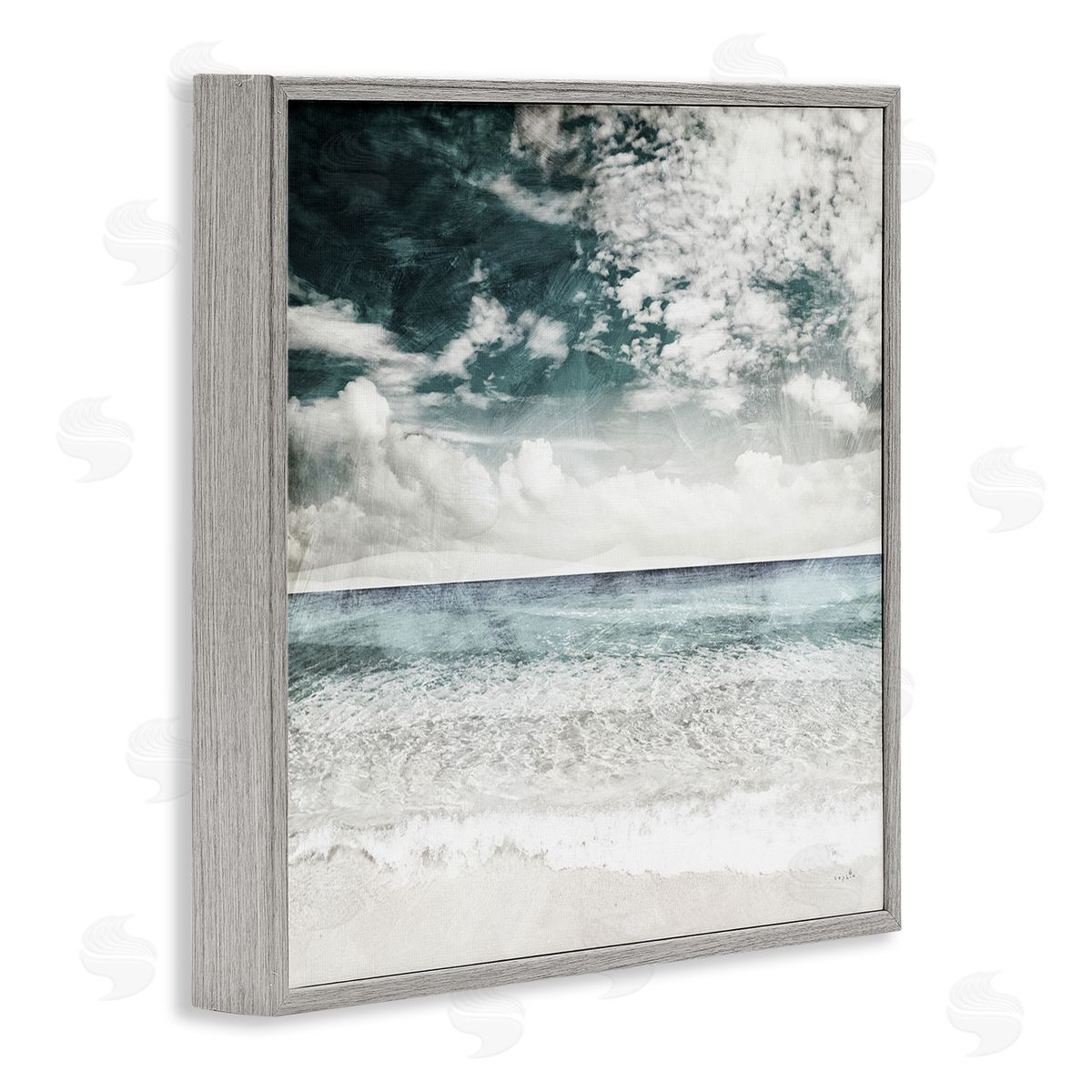 Sophie 6 Misty Beach Clouds Sea Shoreline Collage Design  Gray Framed Glicee Wall Art Print