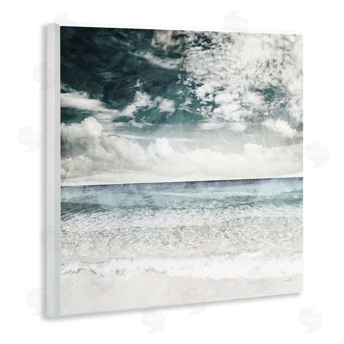 Sophie 6 Misty Beach Clouds Sea Shoreline Collage Design  Wooden Wall Plaque Art Print