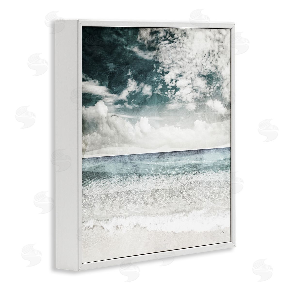 Sophie 6 Misty Beach Clouds Sea Shoreline Collage Design  White Framed Glicee Wall Art Print