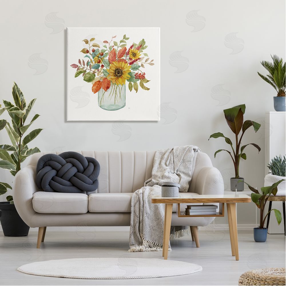 Nan Simple Country Botanicals Sunflower Vase Design Canvas Wall Art in Room