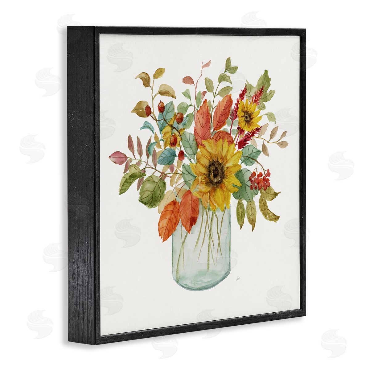 Nan Simple Country Botanicals Sunflower Vase Design Black Framed Glicee Wall Art Print