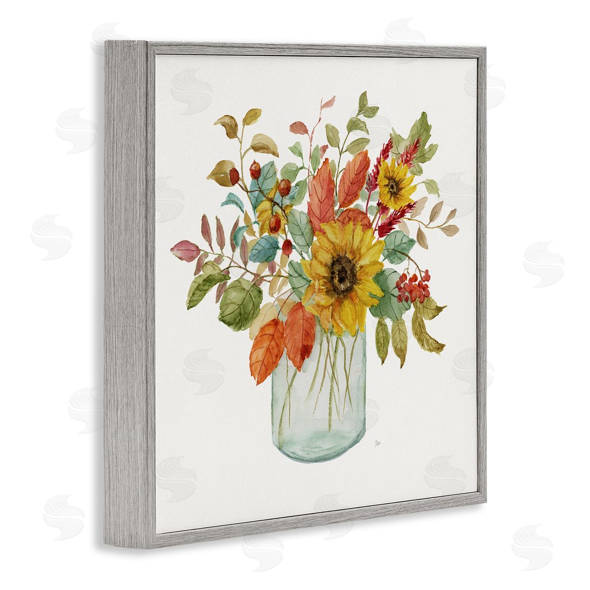 Nan Simple Country Botanicals Sunflower Vase Design Gray Framed Glicee Wall Art Print