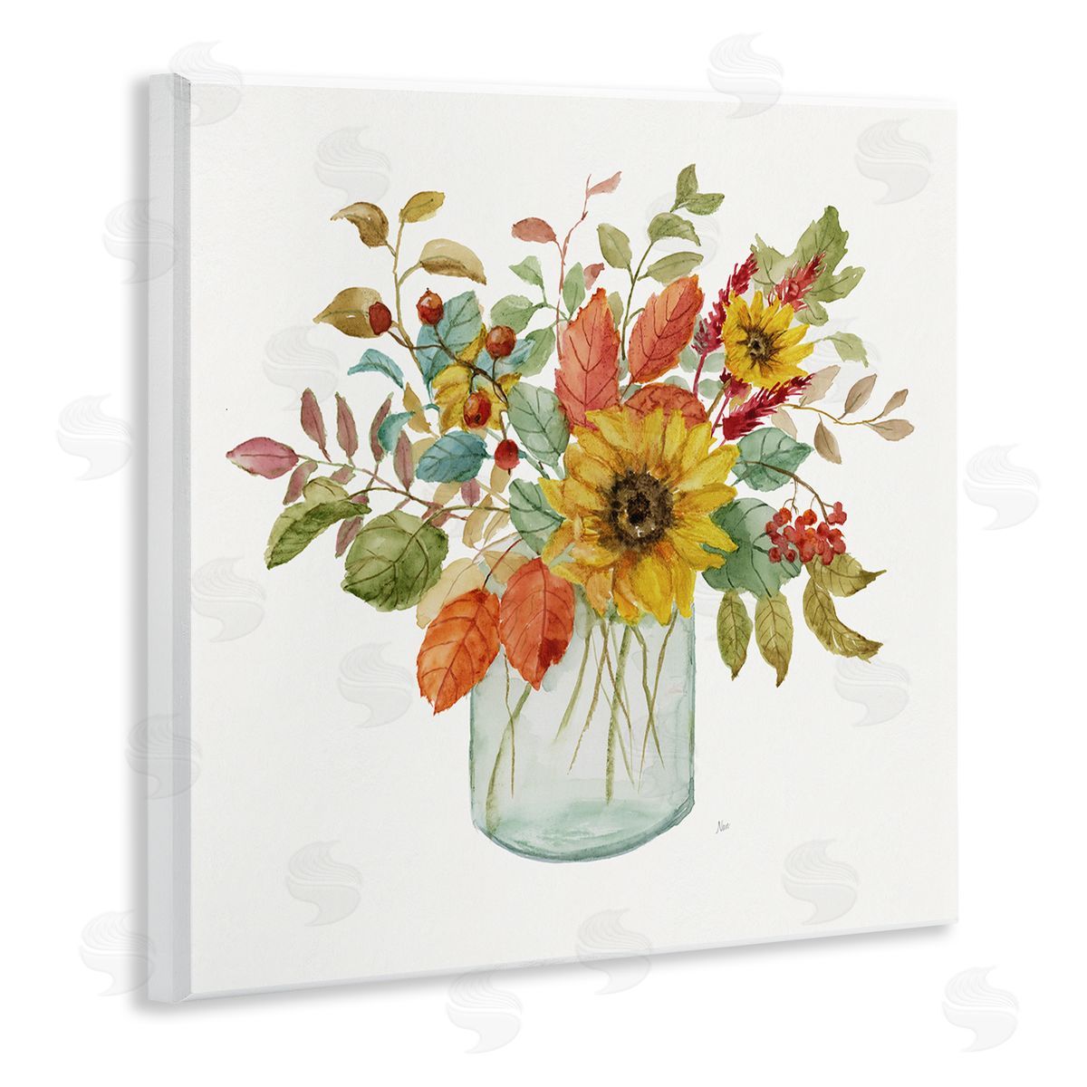 Nan Simple Country Botanicals Sunflower Vase Design Wooden Wall Plaque Art Print