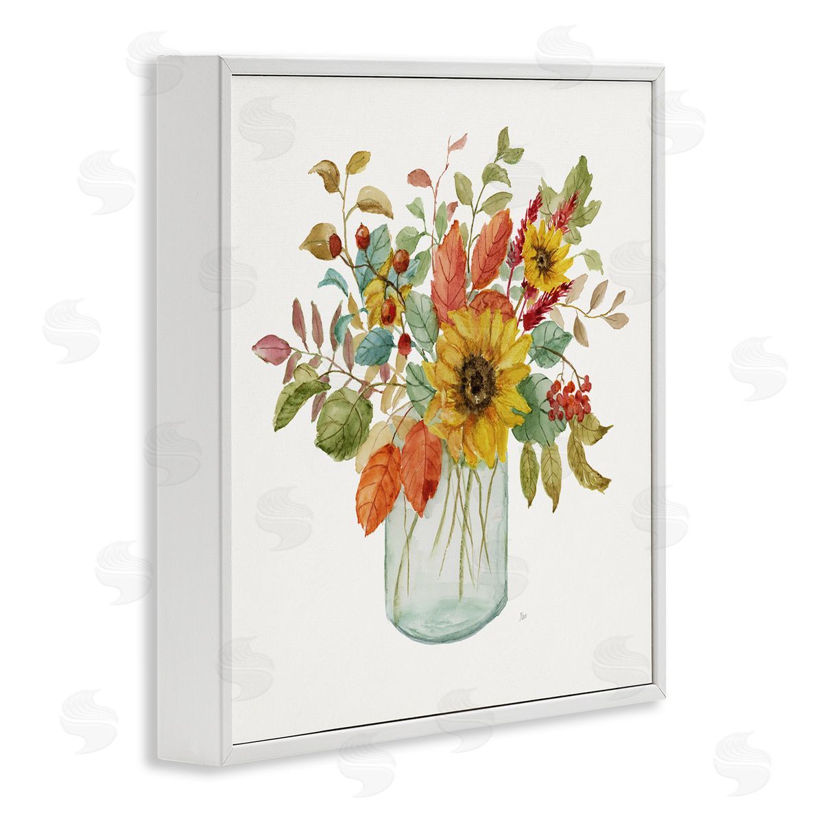Nan Simple Country Botanicals Sunflower Vase Design White Framed Glicee Wall Art Print