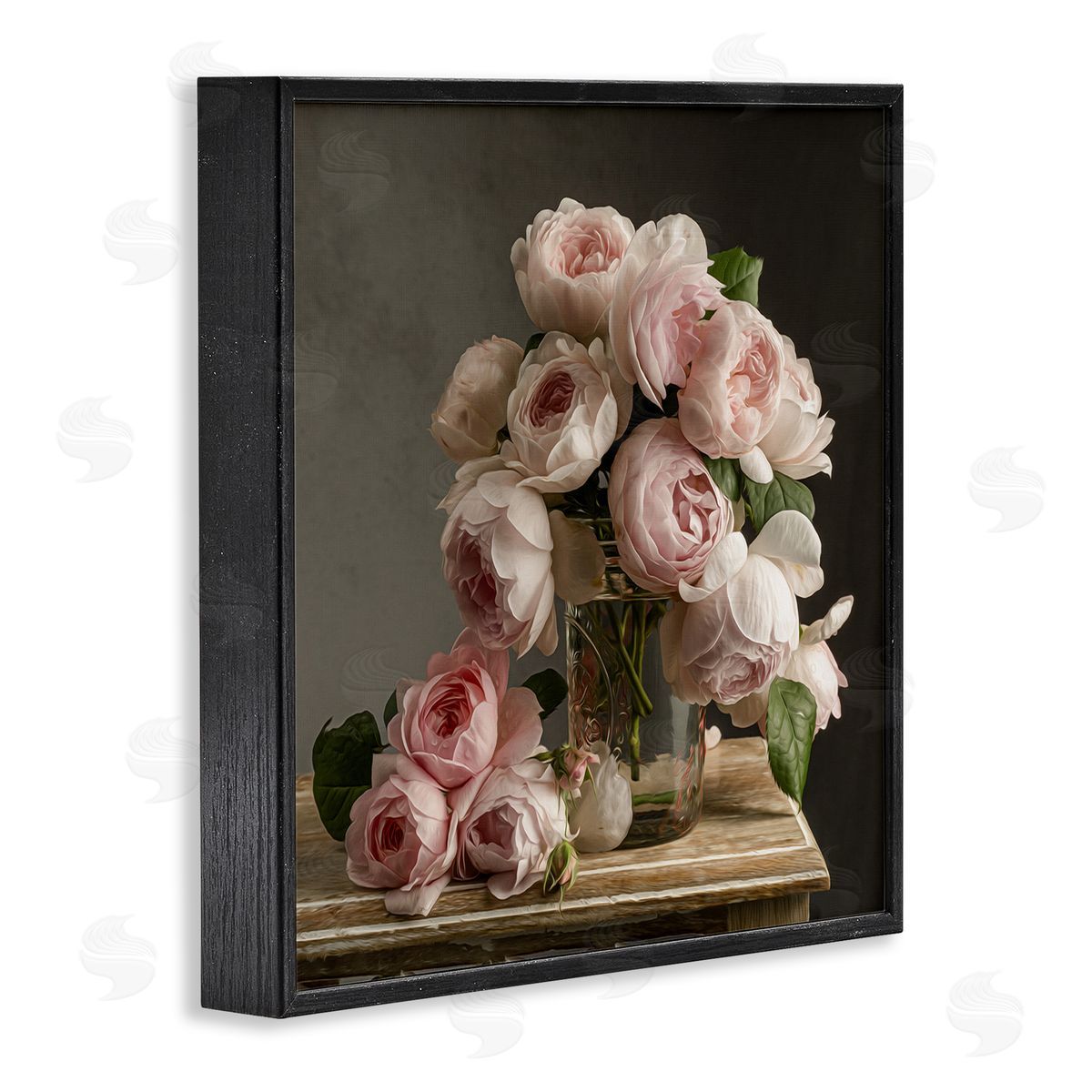 Classical White Pink Roses Black Frame Print Wall Art, Home Decor by Leah McLean