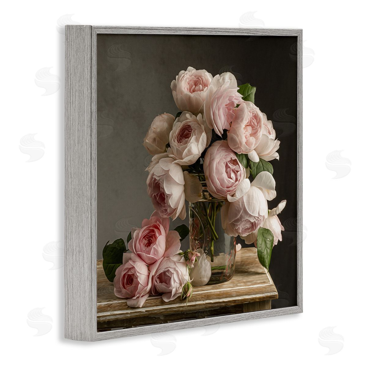 Classical White Pink Roses Grey Frame Print Wall Art, Home Decor by Leah McLean