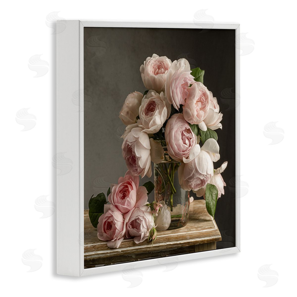 Classical White Pink Roses White Frame Print Wall Art, Home Decor by Leah McLean
