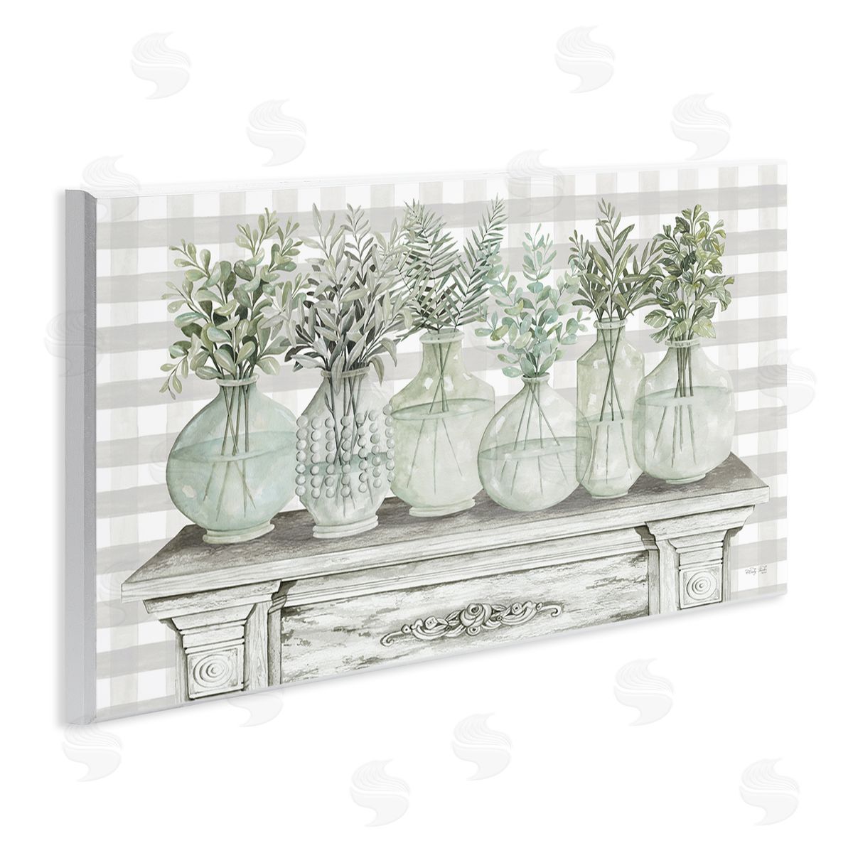 Country Herb Jars on Gingham Wood Plaque Wall Art, Home Decor by Cindy Jacobs