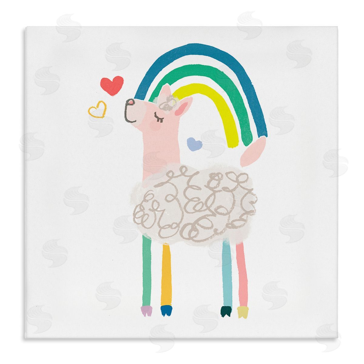 June Erica Vess Sweet Pastel Rainbow Sheep Hearts Simple Illustration Stretched Canvas Wall Art Print