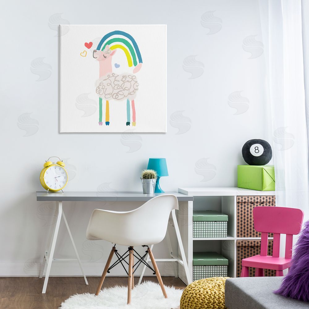 June Erica Vess Sweet Pastel Rainbow Sheep Hearts Simple Illustration Canvas Wall Art in Room