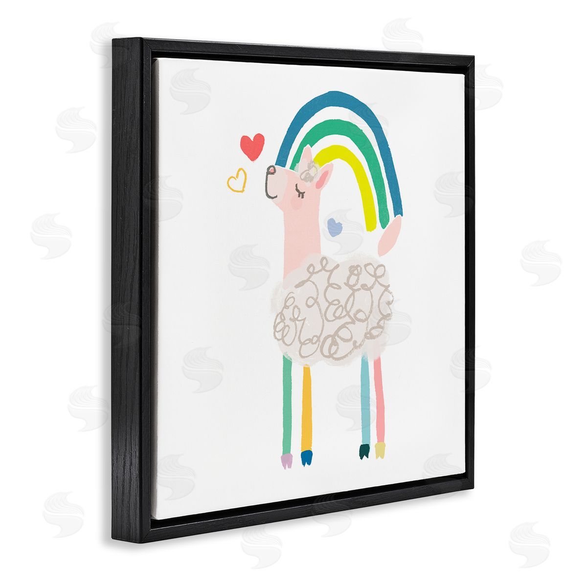 June Erica Vess Sweet Pastel Rainbow Sheep Hearts Simple Illustration Black Floating Frame Canvas Wall Art Print