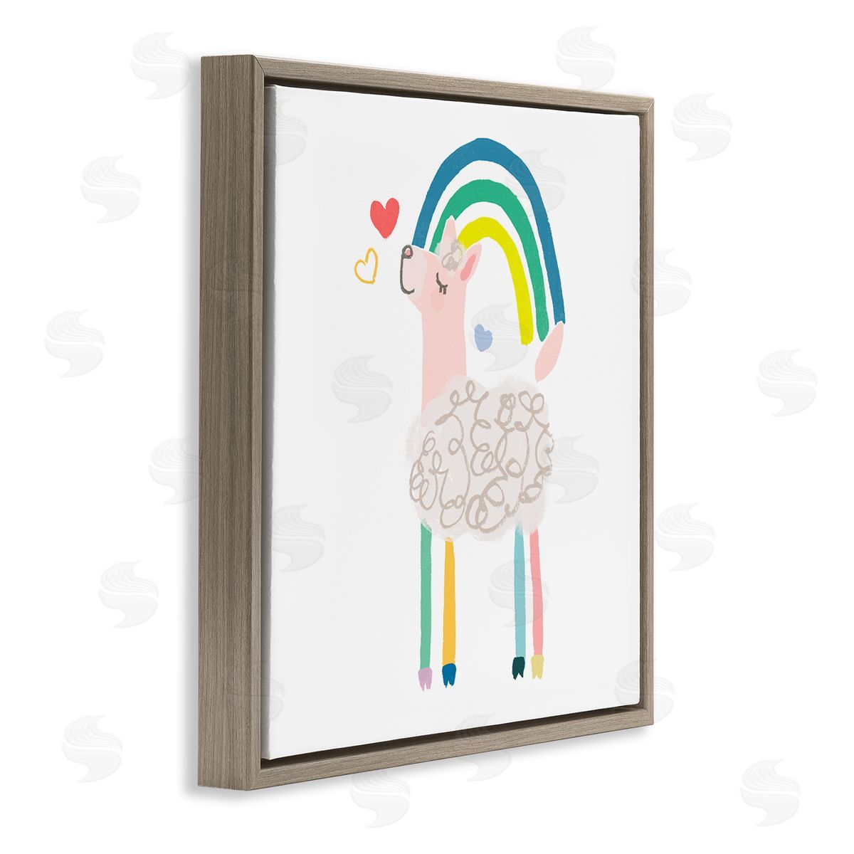 June Erica Vess Sweet Pastel Rainbow Sheep Hearts Simple Illustration Brown Floating Frame Canvas Wall Art Print