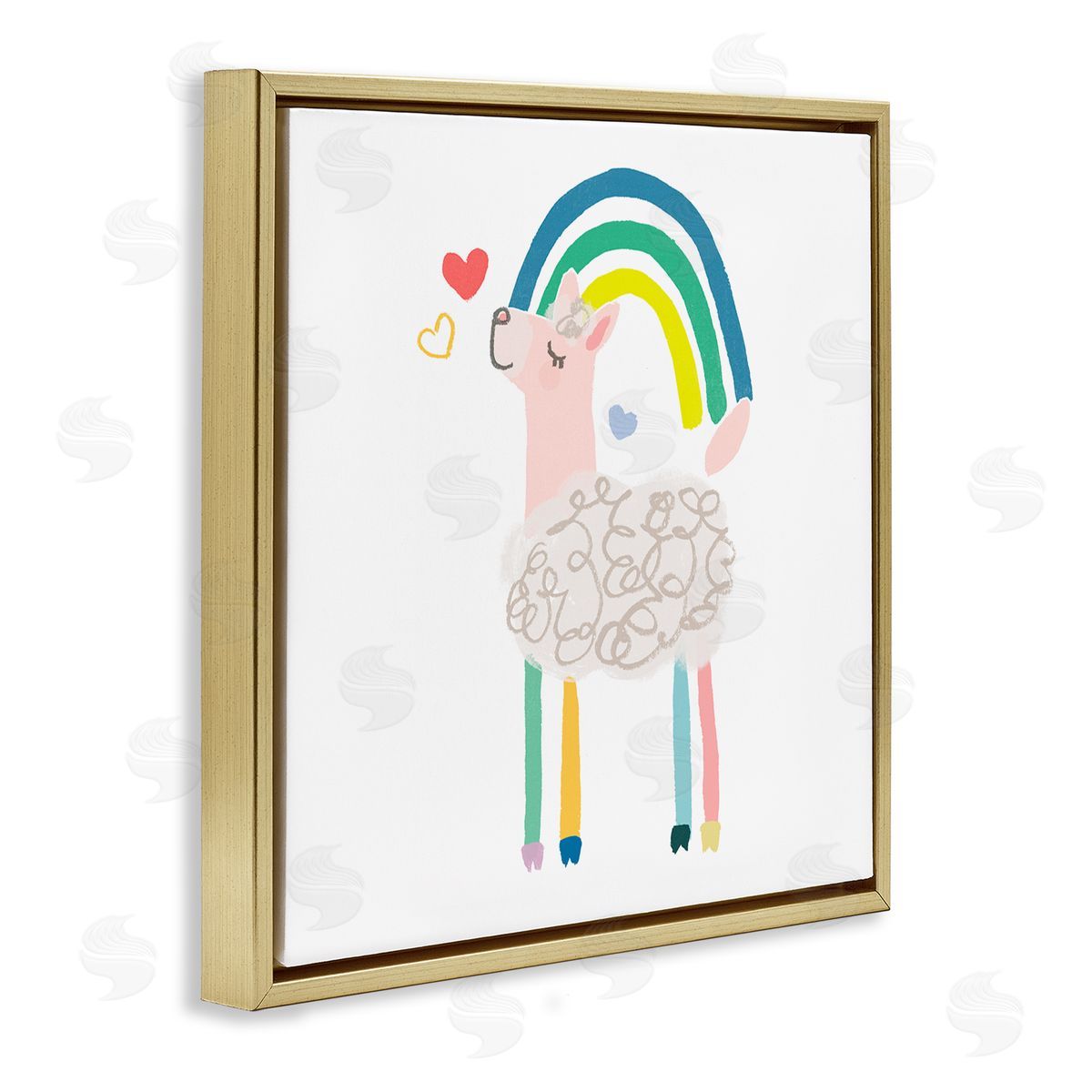 June Erica Vess Sweet Pastel Rainbow Sheep Hearts Simple Illustration Gold Floating Frame Canvas Wall Art Print
