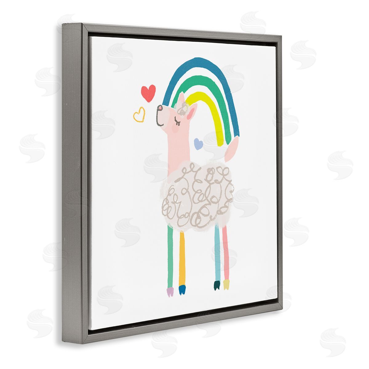 June Erica Vess Sweet Pastel Rainbow Sheep Hearts Simple Illustration Gray Floating Frame Canvas Wall Art Print