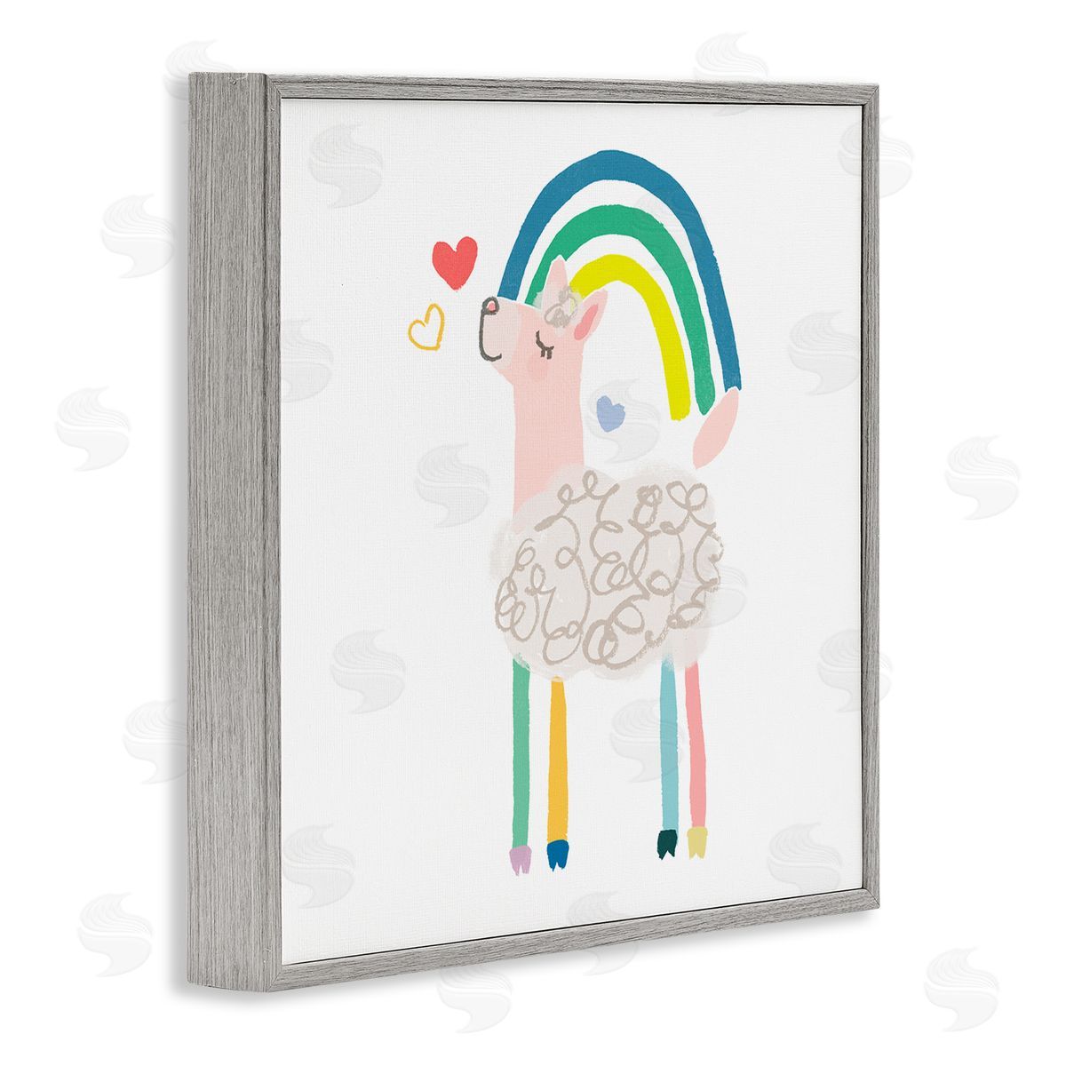 June Erica Vess Sweet Pastel Rainbow Sheep Hearts Simple Illustration Gray Framed Glicee Wall Art Print