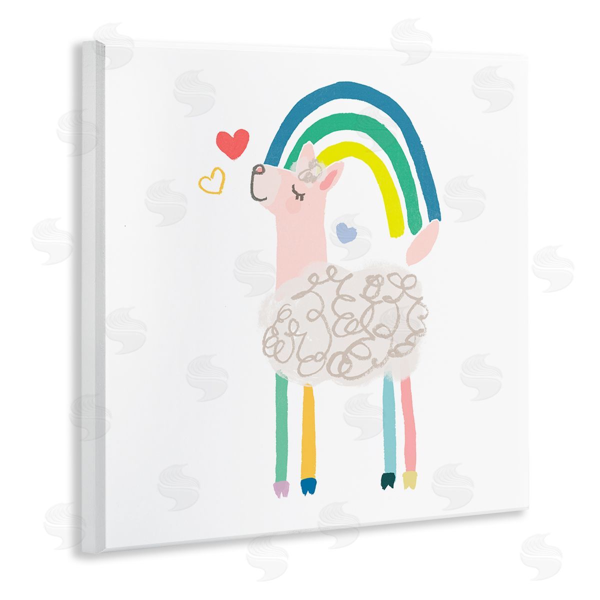June Erica Vess Sweet Pastel Rainbow Sheep Hearts Simple Illustration Wooden Wall Plaque Art Print