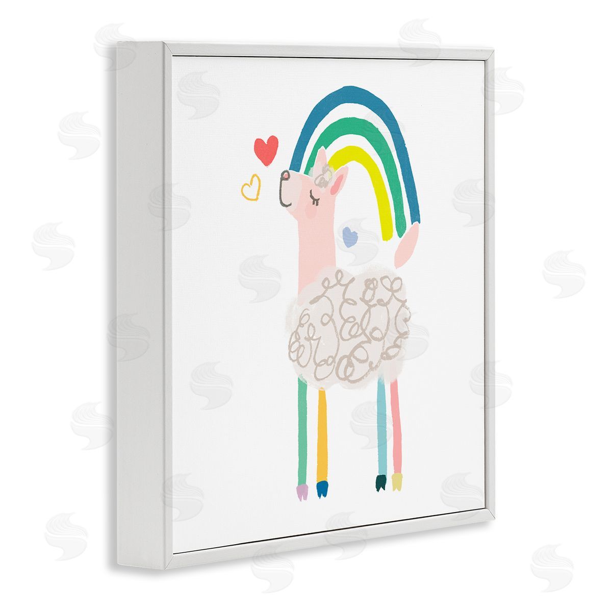 June Erica Vess Sweet Pastel Rainbow Sheep Hearts Simple Illustration White Framed Glicee Wall Art Print