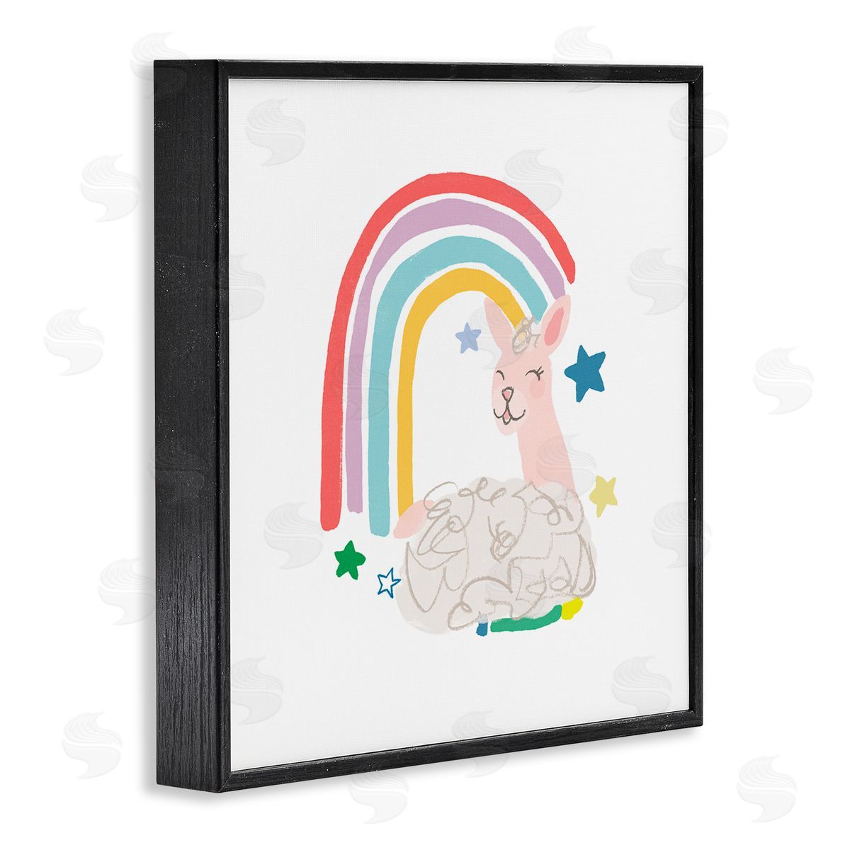 June Erica Vess Sheep Relaxing Smiling Rainbow Stars Adorable Design Black Framed Glicee Wall Art Print