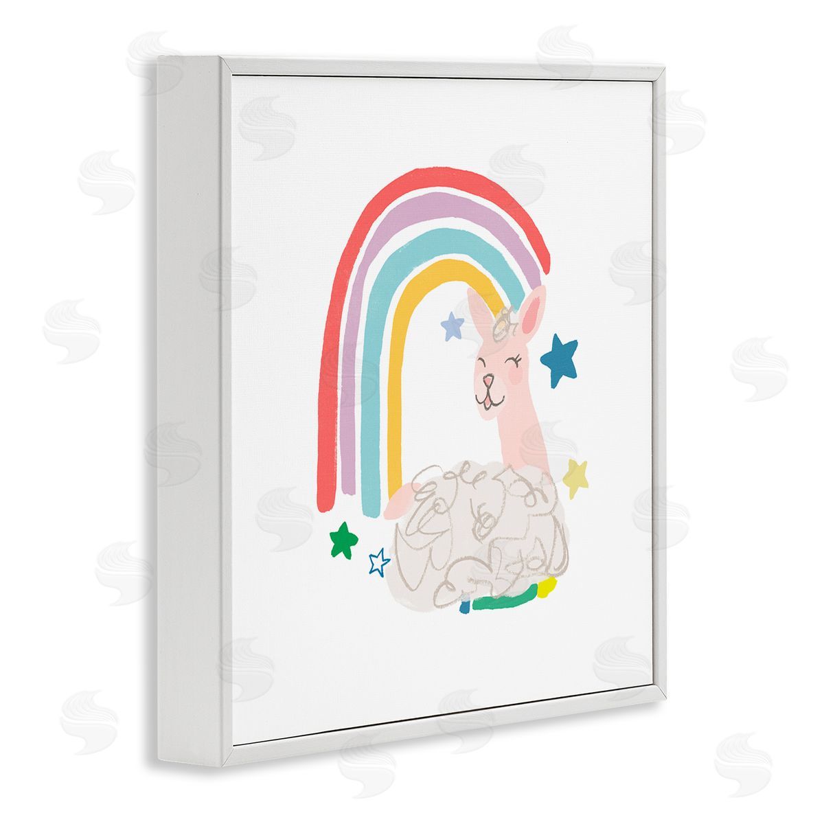 June Erica Vess Sheep Relaxing Smiling Rainbow Stars Adorable Design White Framed Glicee Wall Art Print