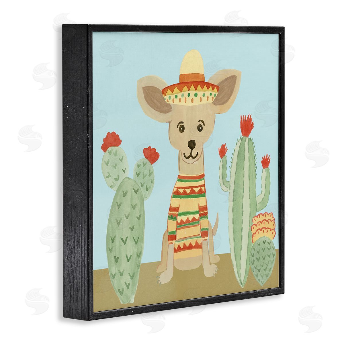 Heather Strianese Small Chihuahua Dog Sombrero Desert Cactus Plants Black Framed Glicee Wall Art Print