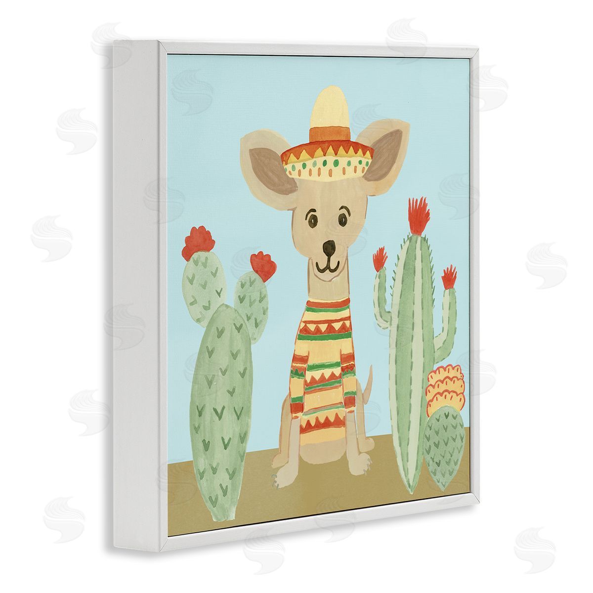 Heather Strianese Small Chihuahua Dog Sombrero Desert Cactus Plants White Framed Glicee Wall Art Print