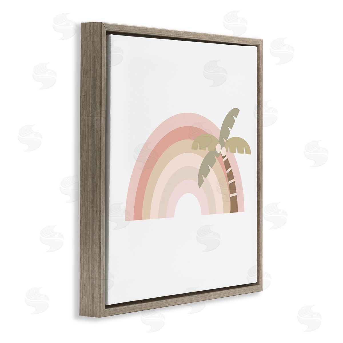 Stupell Studio Simple Tropical Pastel Rainbow Palm Tree Horizon  Brown Floating Frame Canvas Wall Art Print