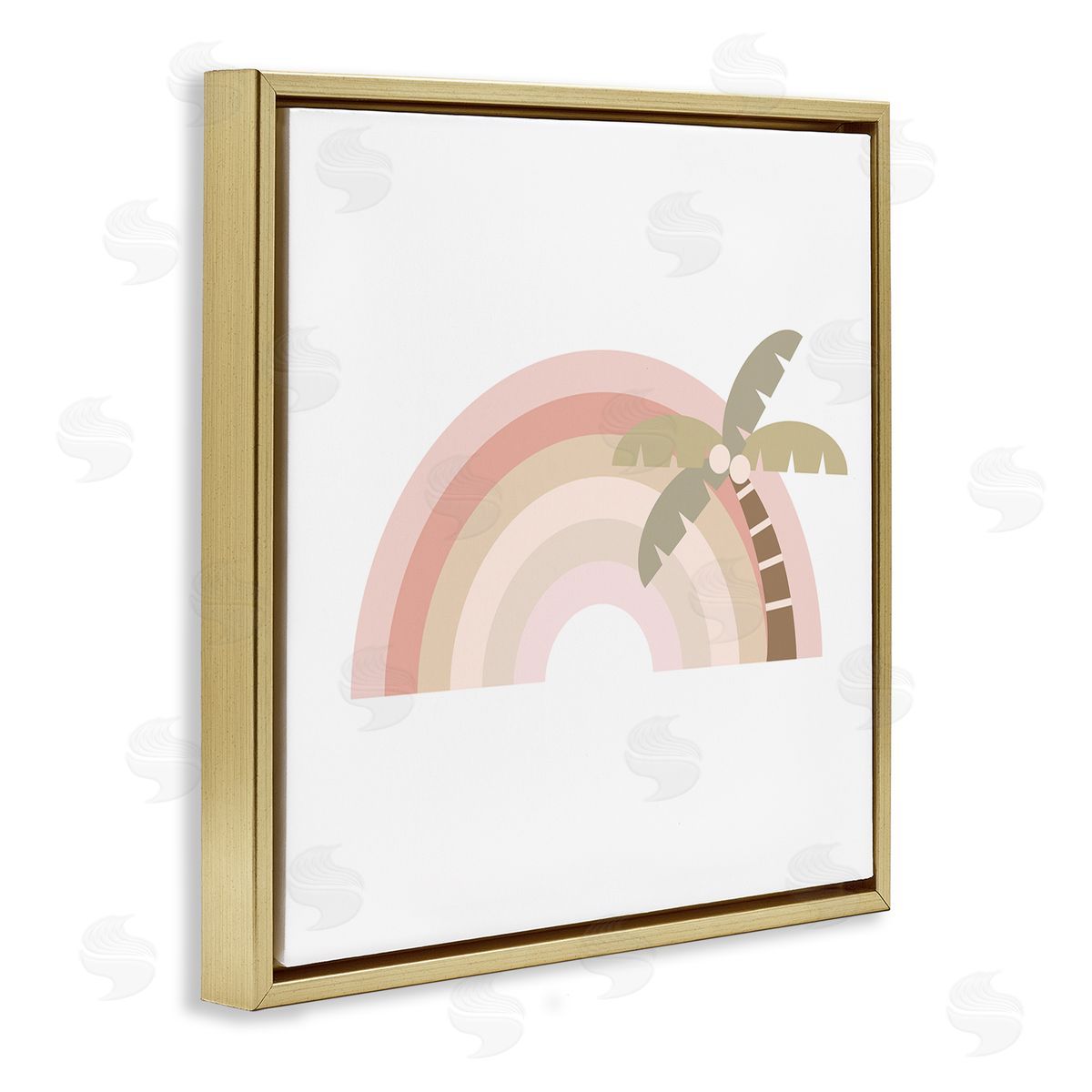 Stupell Studio Simple Tropical Pastel Rainbow Palm Tree Horizon  Gold Floating Frame Canvas Wall Art Print