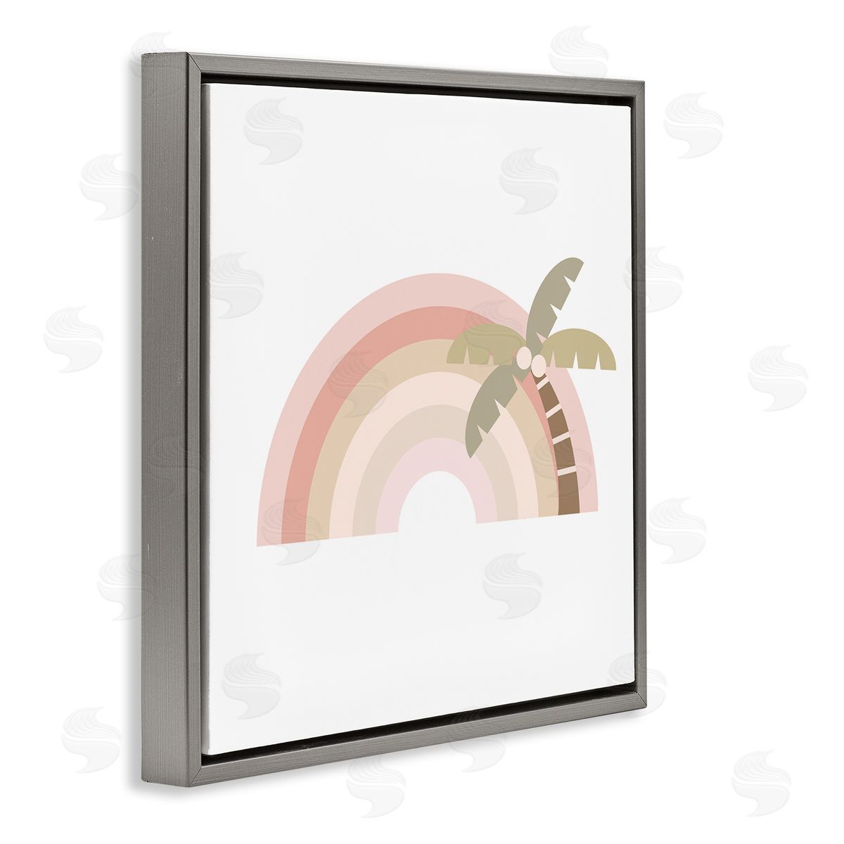 Stupell Studio Simple Tropical Pastel Rainbow Palm Tree Horizon  Gray Floating Frame Canvas Wall Art Print