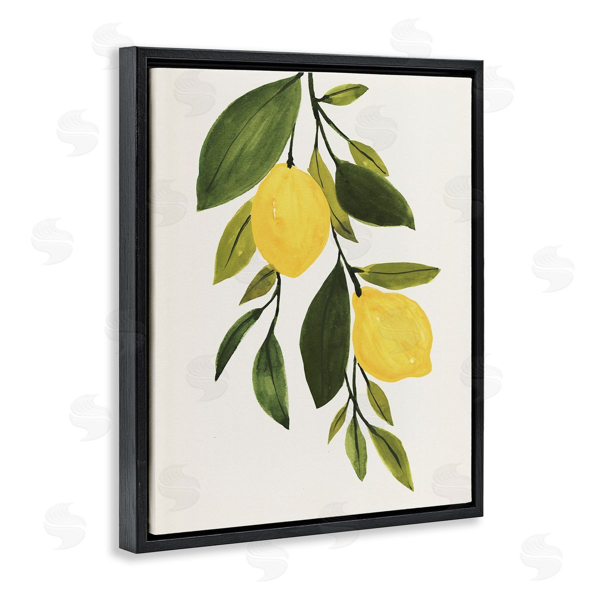 Simple Yellow Country Lemon Leaf Black Floating Frame Canvas Wall Art, Home Decor by Annie Warren