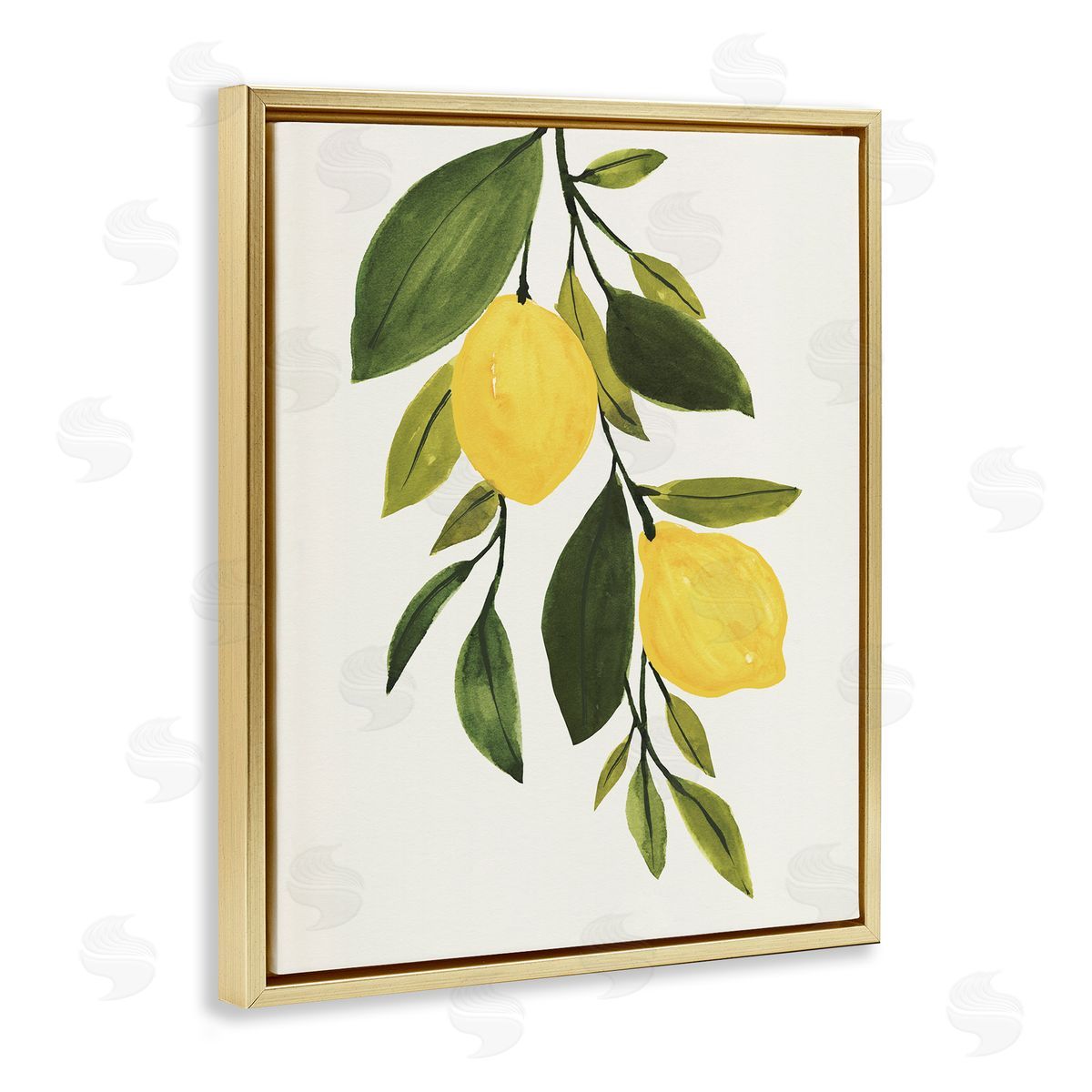 Simple Yellow Country Lemon Leaf Gold Floating Frame Canvas Wall Art, Home Decor by Annie Warren