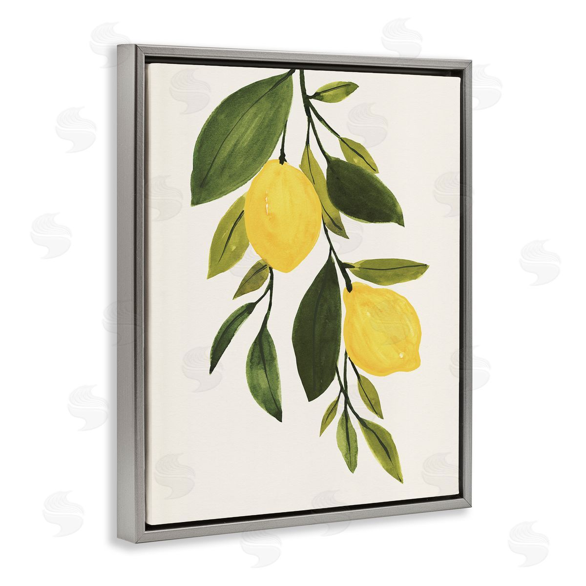 Simple Yellow Country Lemon Leaf Grey Floating Frame Canvas Wall Art, Home Decor by Annie Warren